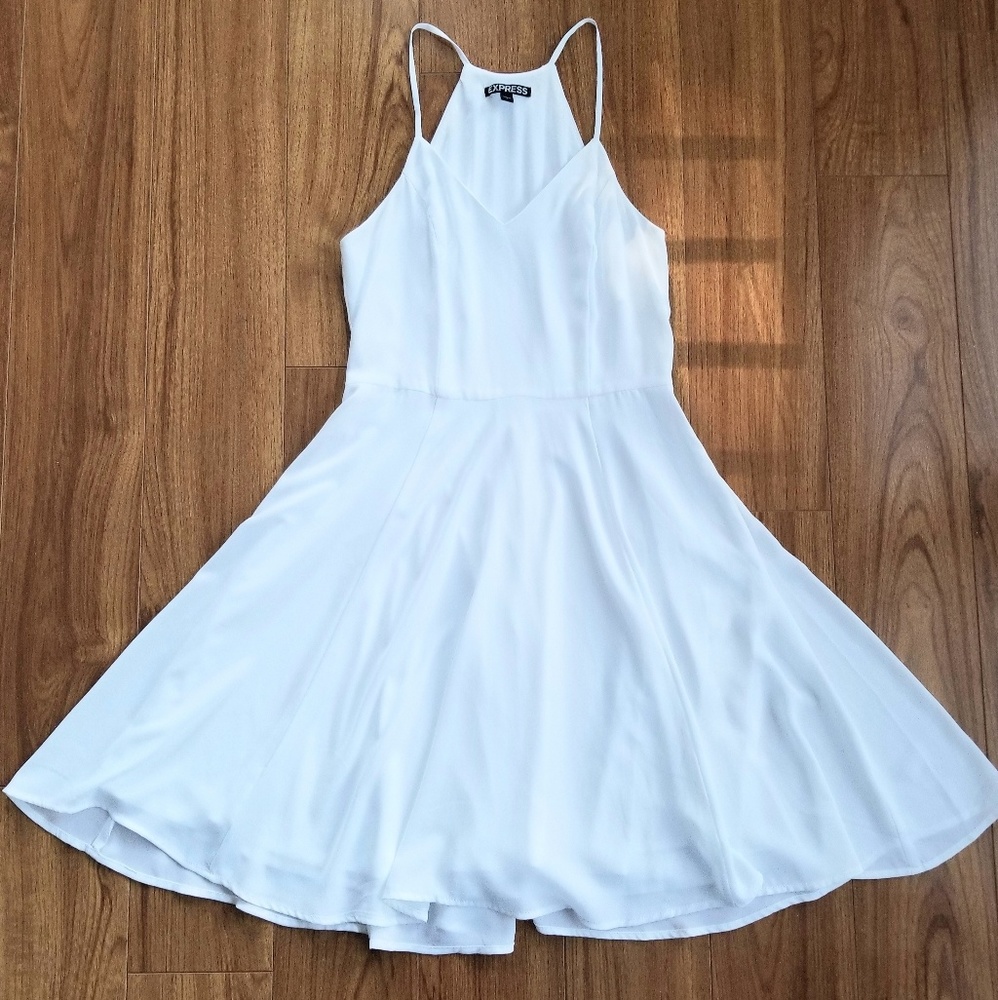 white halter fit and flare dress White Sleeveless HALTER FIT FLARE Skirt Maxi Dress Evening Party Dress Sundress